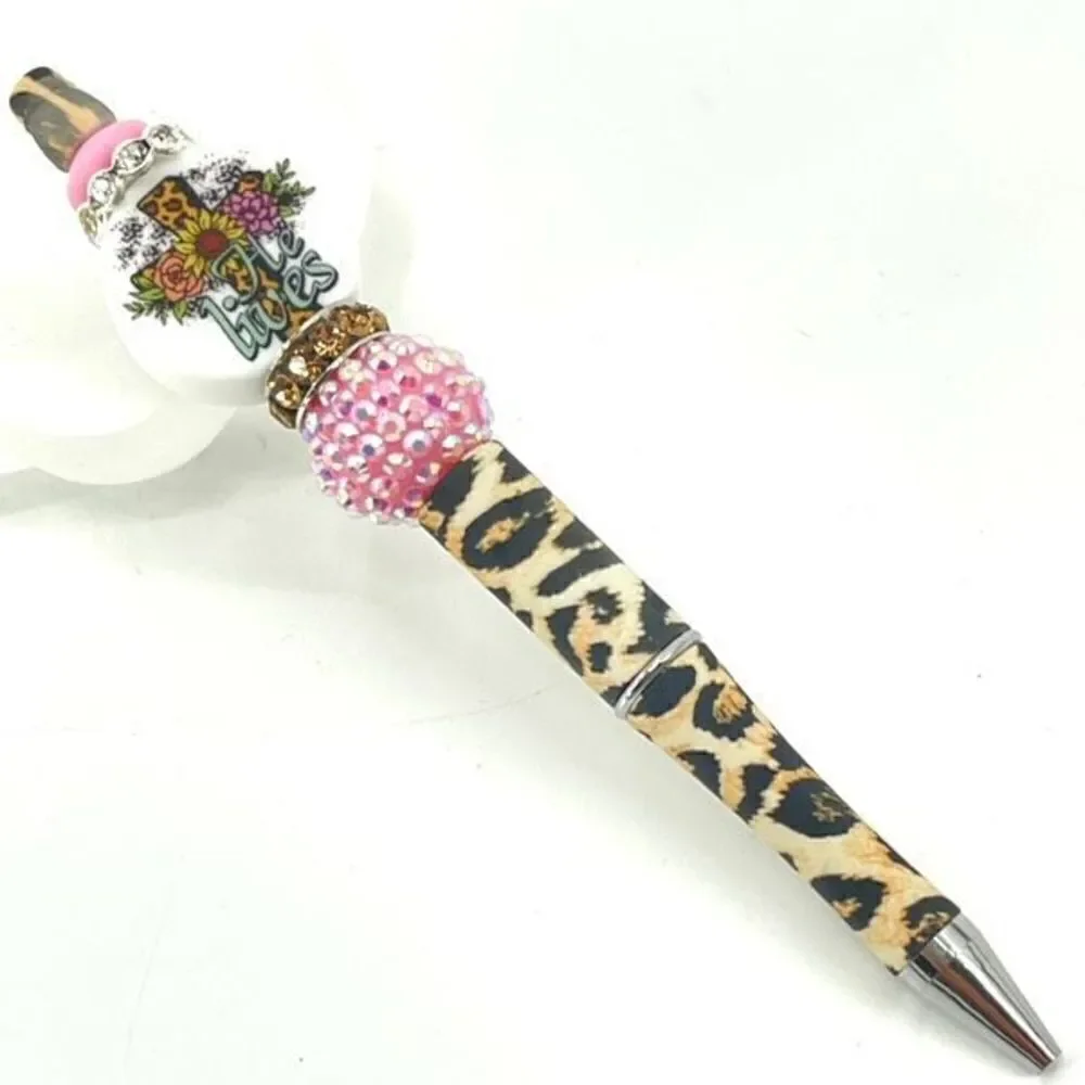 He Lives! Jesus Christ Christian cross pen handmade NEW bling rhinestone pink le